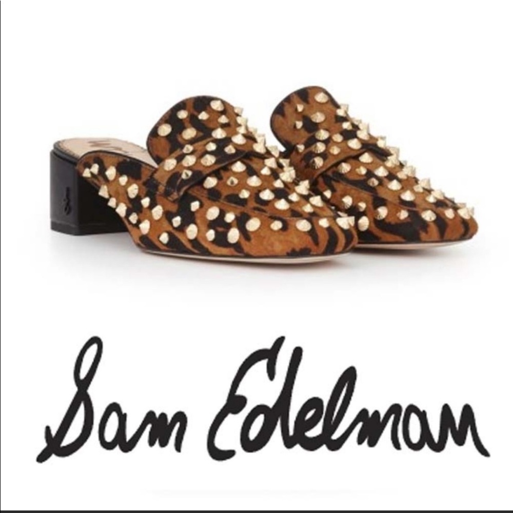 Sam Edelman Augustus Studded Mules Leopard Sz 8